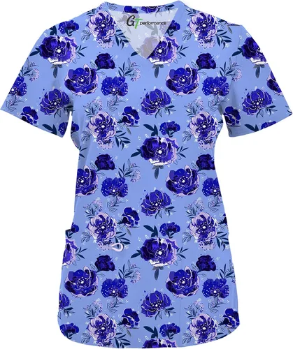 Vista 3 de Green Town Scrubs for Women Scrub Set - Print Top and Jogger Pant, Easy Care Uniforms