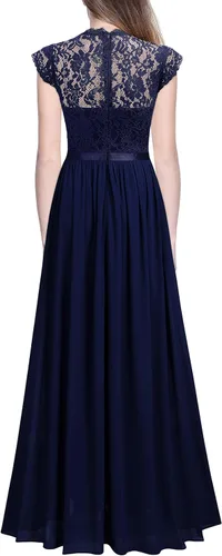 Vista 2 de Miusol Vestido de encaje floral formal para mujer, de manga corta, para fiesta de noche, largo Azul marino