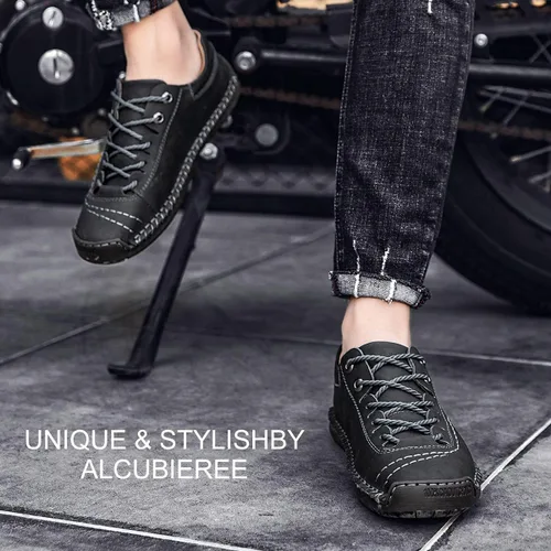 Vista 6 de alcubieree Zapatos de cuero casuales para hombre, cómodos, de moda, zapatillas deportivas, mocasines, ligeros, para vestir, caminar y conducir