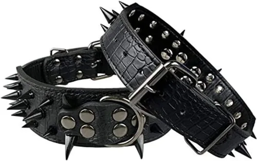 Vista 4 de Hotlion Sharp - Collar de perro con remaches de piel sintética con tachuelas, de 2 pulgadas de ancho, ajustable para perros medianos y grandes