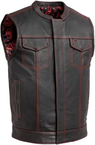 Vista 8 de First Mfg Co - The Cut - Chaleco de cuero para motociclista para hombre