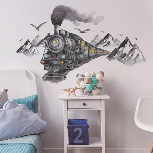 Vista 2 de Adhesivos de pared de coche de tren de tinta, calcomanías de pared 3D, autoadhesivas, extraíbles Papel tapiz decorativo decorativo para habitación