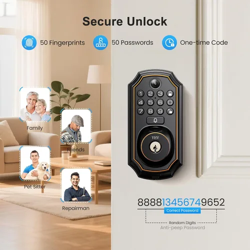 Vista 5 de Cerradura de puerta de entrada sin llave con cámara, cerradura inteligente electrónica, teclado de huellas dactilares, cerrojo con código, control