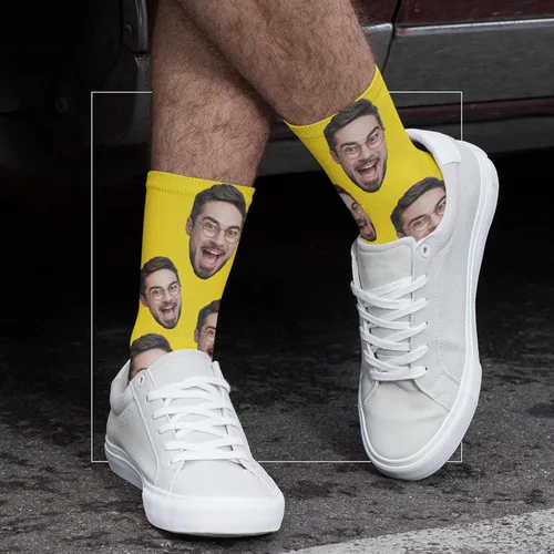 Vista 6 de Calcetines de cara personalizados, 9 colores, calcetines de fotos personalizados con tu cara, tu gato o perro, calcetines divertidos para hombres
