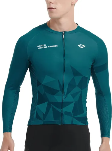 Vista 52 de Santic - Camiseta de ciclismo para hombre, manga larga, reflejante, cremallera completa, con bolsillos