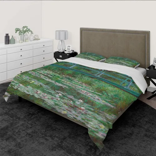 Vista 2 de Green Pond Water Lily Funda Napa 3 piezas (1 funda nórdica, 2 fundas de almohada) Funda de edredón de microfibra Suave Claude Monet con cierre