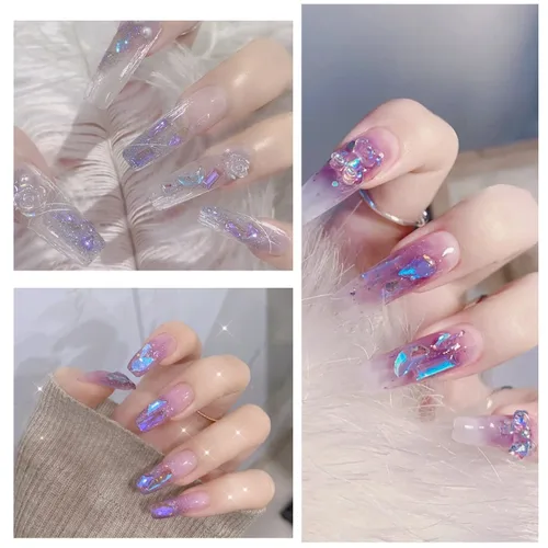 Vista 4 de 100 piezas de diamantes de imitación de cristal Aurora de formas mixtas para arte de uñas, gemas iridiscentes transparentes desnudas con parte