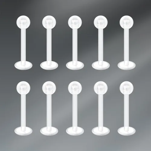 Vista 3 de D.Bella Aretes de cartílago transparente, 16 piezas de 0.63 oz de acrílico transparente Bioflex Tragus Retener, labio, nariz, labret oreja, hélice