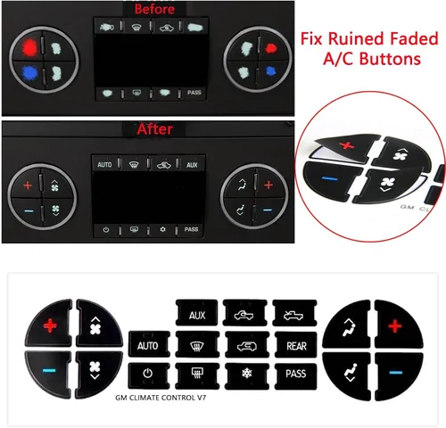 Vista 5 de x xotic tech Paquete de 2 calcomanías de botón de CA para automóvil, kit de reparación de botón de control de CA, compatible con Chevy Silverado