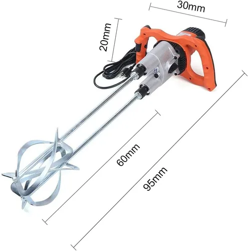 Vista 2 de ATO Mezclador de cemento eléctrico de 110 V 1800 W, paleta doble portátil, mezclador de hormigón de mortero de mano con varilla M14 para mezclar