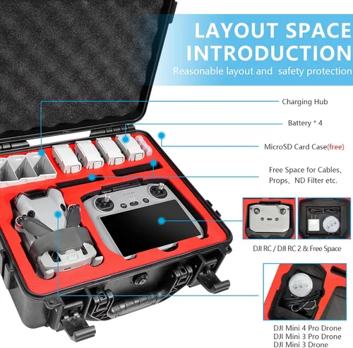 Vista 2 de FPVtosky Mini 4 Pro - Funda rígida para DJI Mini 4 Pro/Mini 3 Pro, funda impermeable para Mavic Mini 4 Pro con controlador DJI RC/DJI RC 2, funda
