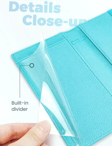 Vista 4 de Yarnic Funda para chequera personal, soporte para chequera con soporte para bolígrafo y divisor de plástico transparente integrado para cheques