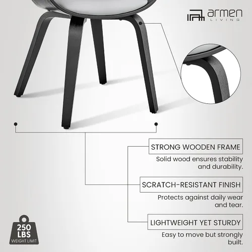 Vista 10 de Armen Living Adalyn - Silla de comedor de piel sintética y madera, gris/negro, 19 pulgadas de profundidad x 25 pulgadas de ancho x 30 pulgadas