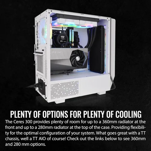 Vista 4 de Thermaltake Ceres 300 Snow Edition - Carcasa para computadora E-ATX de torre media con panel lateral de vidrio templado; 2 ventiladores CT140 ARGB