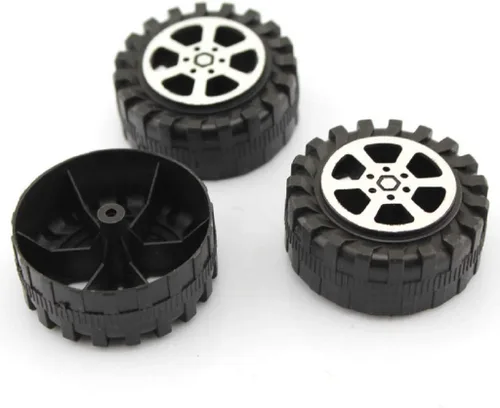 Vista 3 de Ruedas de coche modelo de 1.654 in de plástico DIY ruedas de juguete negro para eje de 0.079 in