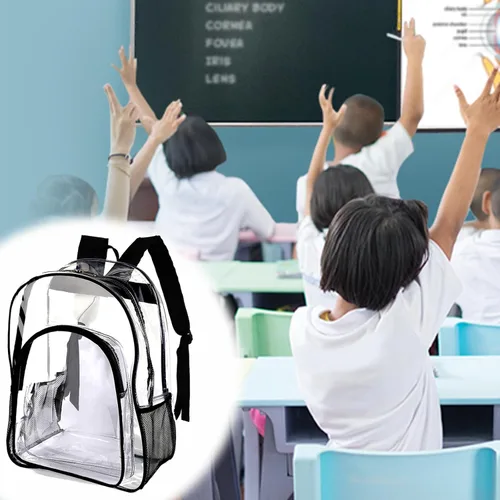 Vista 5 de xrlsg Mochila transparente personalizada con nombre personalizado de PVC, mochilas transparentes perfectas para la escuela, oficina, viajes al aire