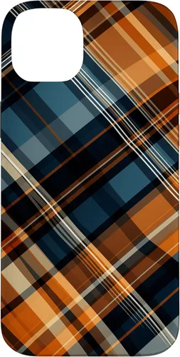 Vista 15 de Funda para iPhone 16 Navy Black and Orange Plaid Halloween Otoño Calabazas