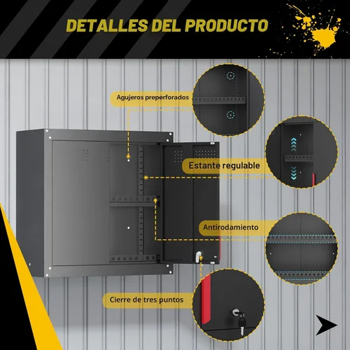 Vista 6 de Eltean Armario de pared de metal, armario de almacenamiento de garaje montado en la pared con cerradura y asa, armario de pared de garaje