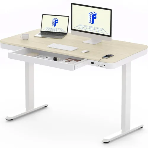 Vista 14 de FLEXISPOT Comhar - Escritorio de pie eléctrico de cristal puro con cajones, escritorio y puertos de carga USB, escritorio ergonómico de altura