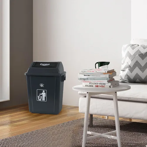 Vista 5 de Readsky Cubo de basura de plástico de 6 galones, tapa oscilante, cubo de basura oscilante, 4 paquetes, gris