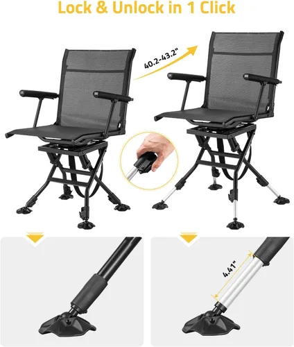 Vista 6 de Trakiom Sillas giratorias de caza para persianas, silla ciega de caza, silla giratoria silenciosa de 360 grados, asiento de caza portátil, altura