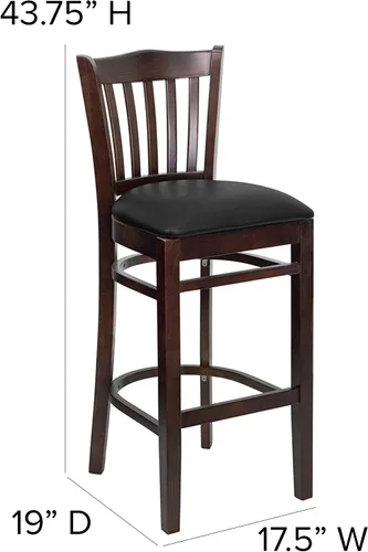 Vista 3 de Flash Furniture HERCULES Series - Taburete vertical para restaurante de madera de nogal, asiento de vinilo negro Asiento de vinilo negro/marco