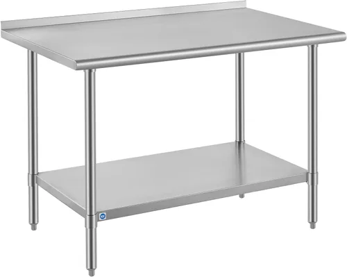 Vista 33 de ROCKPOINT Mesa de acero inoxidable para preparación y trabajo, 14x24 pulgadas; mesa de cocina comercial de metal NSF resistente con estante inferior
