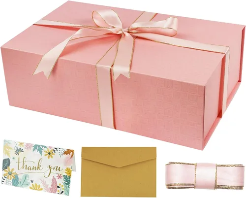 Vista 8 de YINUOYOUJIA Caja de regalo grande de color negro de 14 x 9 x 4.5 pulgadas, cajas de regalo con tapa de cierre magnético, cinta y tarjeta, caja