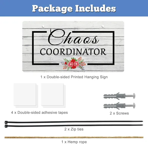 Vista 7 de Cartel colgante de Coordinador del Caos de 10 x 5 pulgadas, placa para el hogar, regalo para mujeres, jefe, compañera de trabajo, profesora