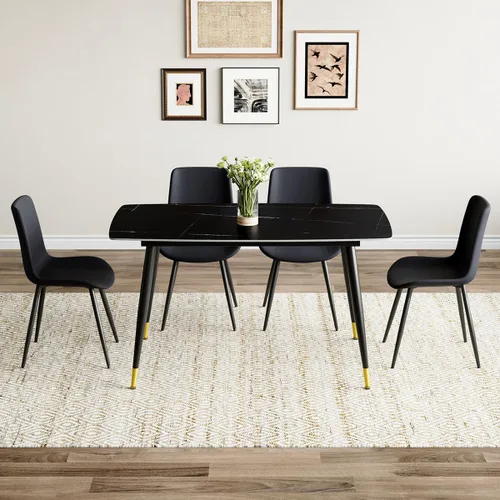 Vista 9 de Juego de 4 mesas de comedor negras para mesa de comedor de 4,50 pulgadas para 4, sillas de cocina de piedra sinterizada, fácil de montar, adecuado