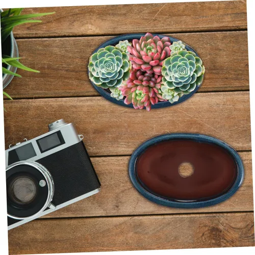Vista 4 de Yardwe 2 macetas de cerámica esmaltadas para bonsái y cactus, elegantes adornos de escritorio decorativos para interiores para el año