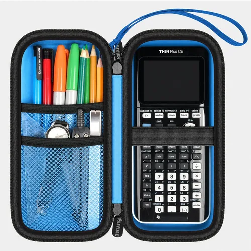 Vista 10 de PAIYULE - Funda para calculadora TI-84 83 Plus CE, EVO, TI-Nspire CX II, color negro Hard shell calculator case, zip mesh pocket, elastic strap