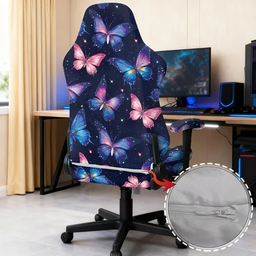 Vista 5 de Fundas para silla de juegos con cremallera de mariposa, elásticas, fáciles de poner y quitar, funda de silla de oficina de ensueño, decoración