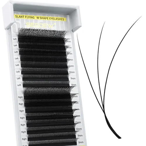 Vista 43 de Extensiones de pestañas 3D, rizo LU/M de 0.003 in, MIX8-0.591 in, 12 filas por bandeja, tallo plano en forma de W, injerto de pestañas natural PBT