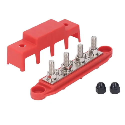 Vista 7 de 2 unids M8 250A Tornillo Terminal Bus Bar Distribución de Energía Bloque ABS Aleación de Zinc DC 48V 4 Terminal Automotriz