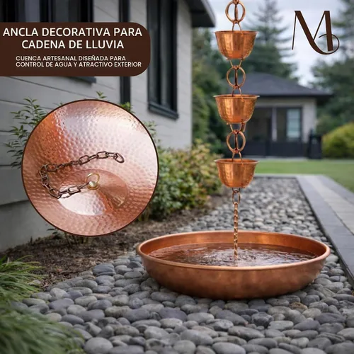 Vista 6 de Monarch Rain Chains 17025 Cuenca de Anclaje de Cadena de Lluvia Martillada a Mano para Bajantes de Canaletas Plato Decorativo de Fuente