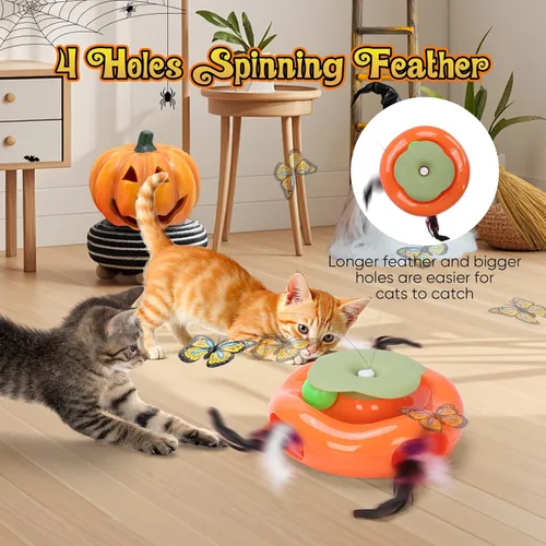 Vista 3 de Pawingcat Juguete interactivo para gatos 3 en 1 de Halloween, juguete para gatos de calabaza, golpear un topo, juguete para gatos con mariposa
