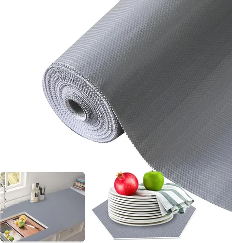 Vista 21 de Beautysaid Revestimiento de estante y cajón para armario de cocina, papel antideslizante no adhesivo, impermeable, lavable, grueso para tocador