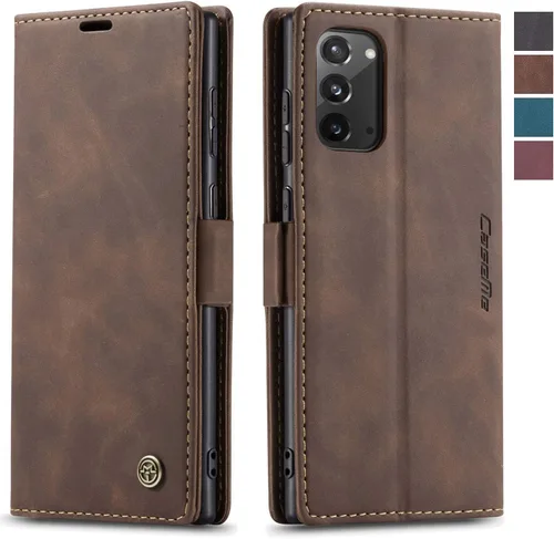 Vista 15 de Funda tipo cartera para Samsung Galaxy Note 20, piel sintética retro, cierre magnético, con ranuras para tarjetas, bolsillos para efectivo con Negro