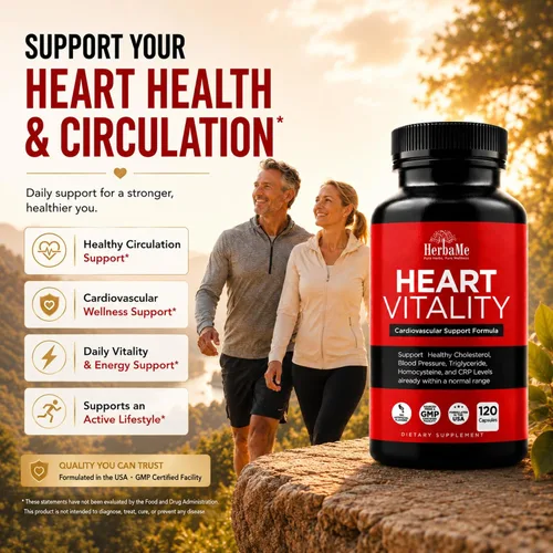 Vista 3 de HerbaMe Suplemento de apoyo cardíaco para hombres y mujeres, bienestar cardíaco diario y apoyo a la circulación, apoya el bienestar cardiovascular