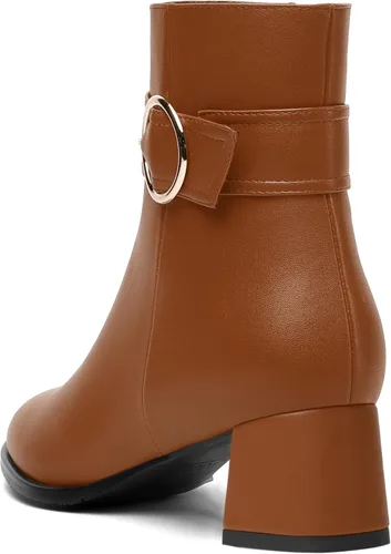 Vista 7 de MERRORI Botas altas de tacón bajo mate mate con cremallera y punta redonda para mujer, 2 pulgadas