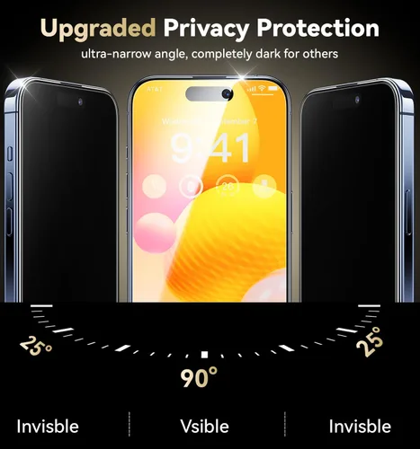 Vista 2 de Opxyl Protector de pantalla de privacidad de vidrio 9H+ para iPhone 15 Pro Max [Protección confiable de privacidad de 25°]