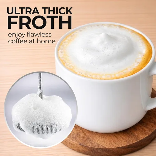 Vista 44 de Zulay Milk Boss Espumador de leche potente manual, hace espuma para latte, batidor para mezclar bebidas, café, miniespumador para capuchino, frappé