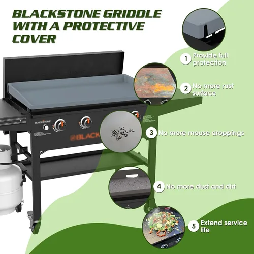 Vista 8 de Cubierta de silicona para parrilla Blackstone de 36 pulgadas, cubierta protectora de borde completo, alfombrilla de silicona Blackstone de grado