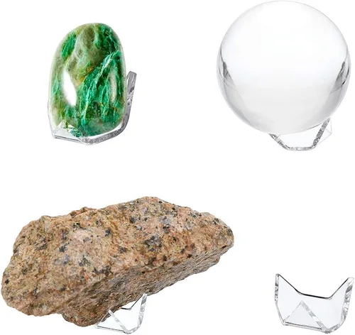Vista 5 de Hipiwe Paquete de 5 soportes de exhibición triangulares acrílicos – Caballete de exhibición para geodas, rocas, ágata mineral, coral fósil, soportes