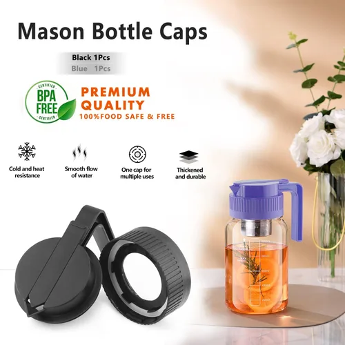 Vista 4 de Tapas de tarro Mason de boca ancha con asa, 2 tapas de boquilla para verter tarro Mason de boca ancha, tapa de boquilla fácil de verter, sello a