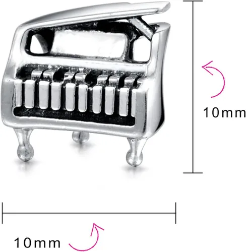 Vista 4 de Bling Jewelry Musician Pianist Keys Music Student Grand Piano Rock Star Electric Guitar Bead Charm For Women Teen Oxidized .925 Sterling Silver Fits