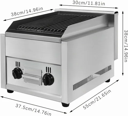 Vista 9 de Parrilla de gas comercial de 21 pulgadas, resistente 2 quemadores para encimera, parrilla de asador de char, temperatura ajustable