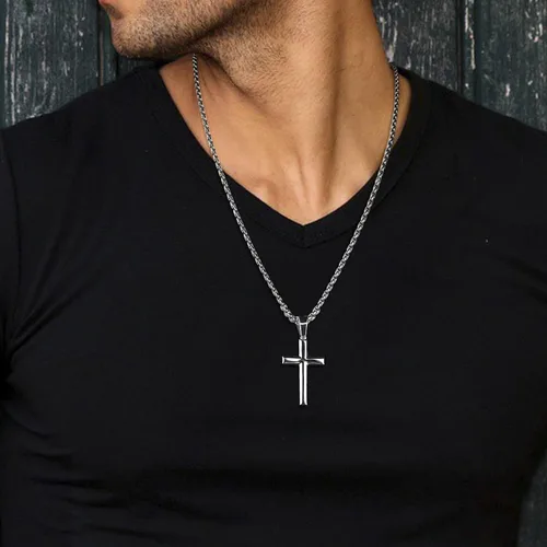 Vista 4 de Jstyle Collar de cruz para hombre, colgante de cruz de plata de ley con cadena Rolo para hombres y mujeres, 16-24 pulgadas, Circonia cúbica