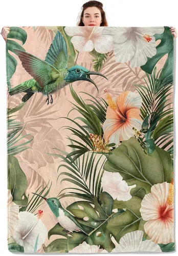 Vista 11 de Manta ligera de pájaros y mariposas, regalos para amantes de la naturaleza, manta de franela con rosa colorida y hortensias impresas para sofá